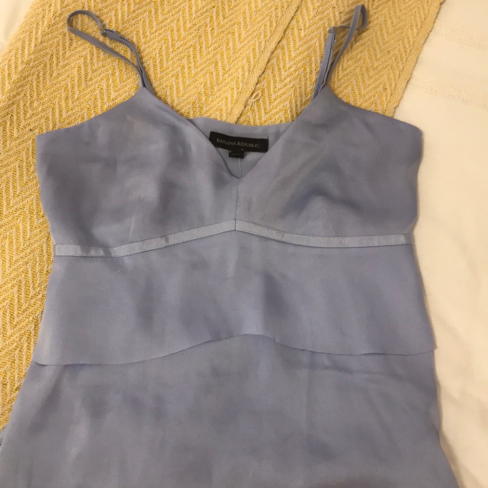 Silk-like tiered baby blue tank blouse